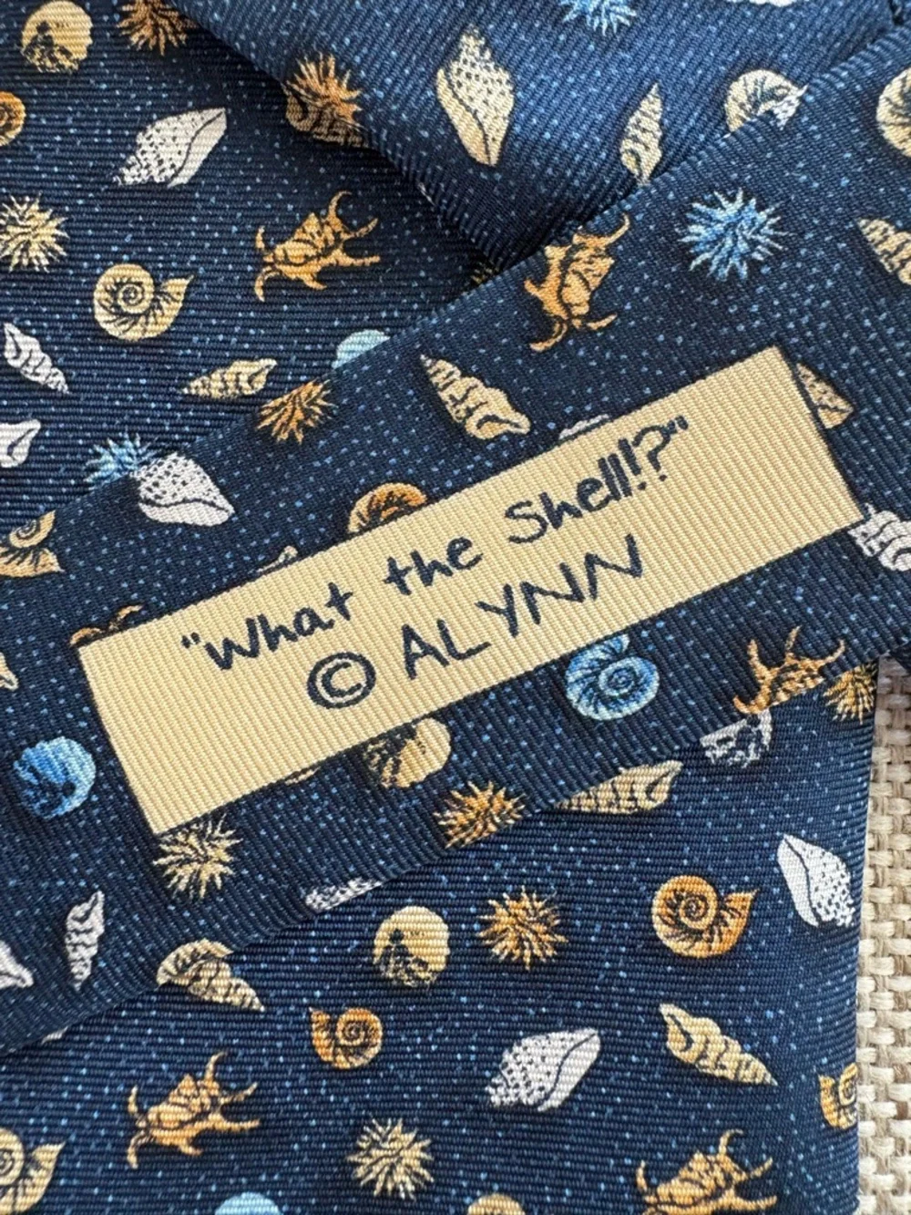 Alynn “What the Shell?!” Silk Tie Navy Seashell Crab Novelty Print
